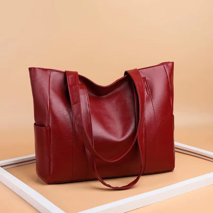 Fashion Large Soft Leather Ladies Bag European and American Retro Ladies Large Capacity Shoulder Handbag PU Material